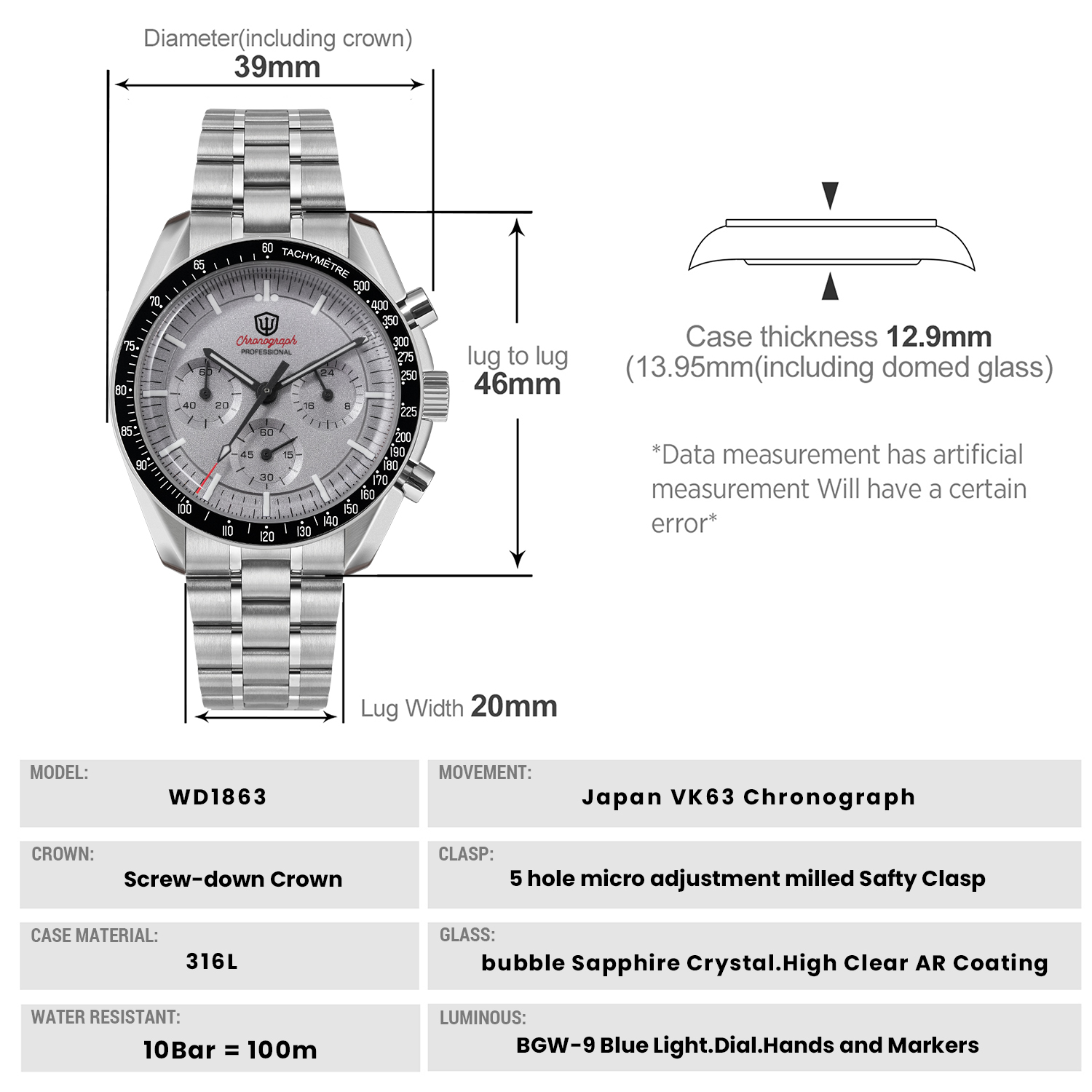 Watchdives WD1863 39mmMen's Wa - đánh giá và giá Vintage Watch Crystal