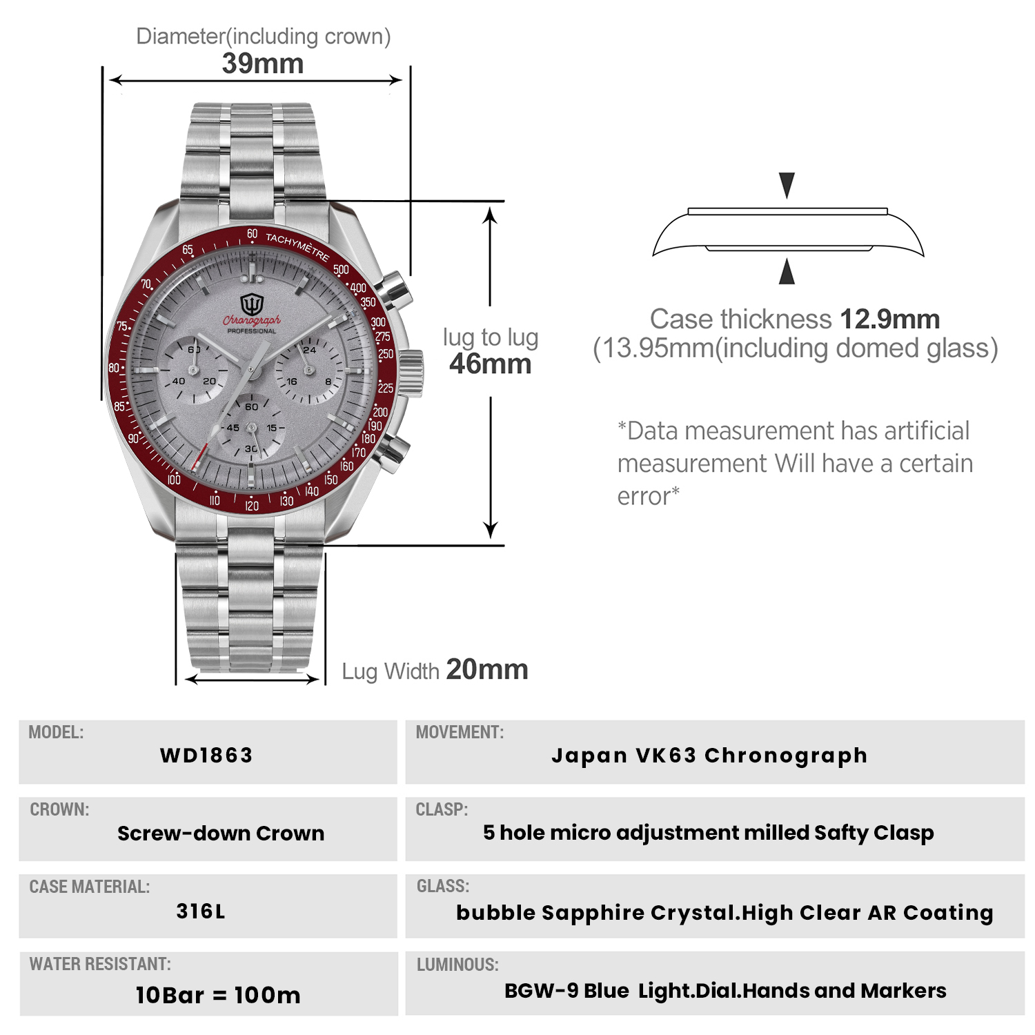 Watchdives WD1863 39mmMen's Wa - đánh giá và giá Vintage Watch Crystal